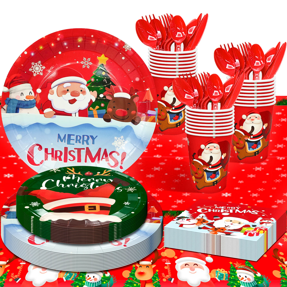 Christmas Party Tableware Set With Paper Plates Napkins Cups