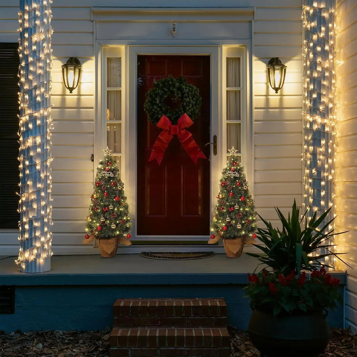 HiMISS Flocked Artificial Christmas Tree with Warm White Lights