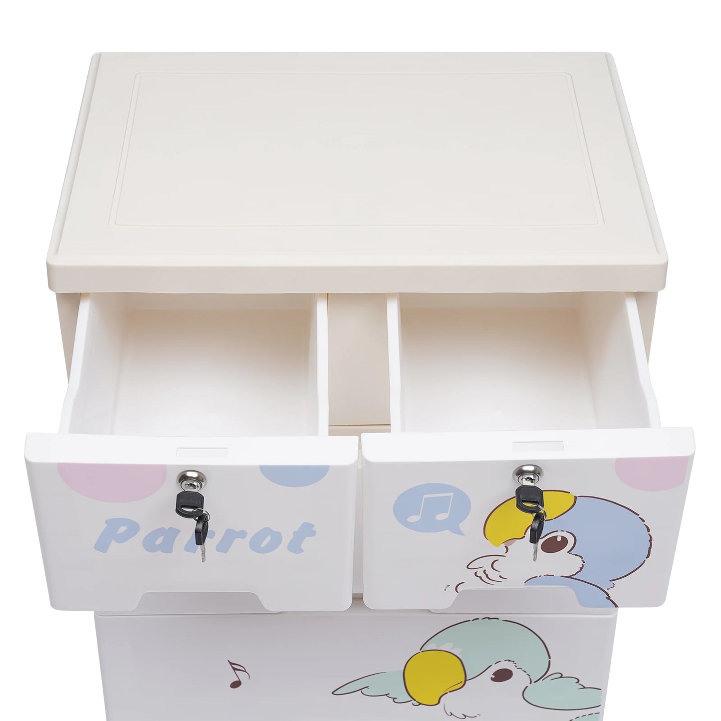 Modern Rolling Parrot Plastic Dresser Storage Cabinet 6 Drawer Organizer