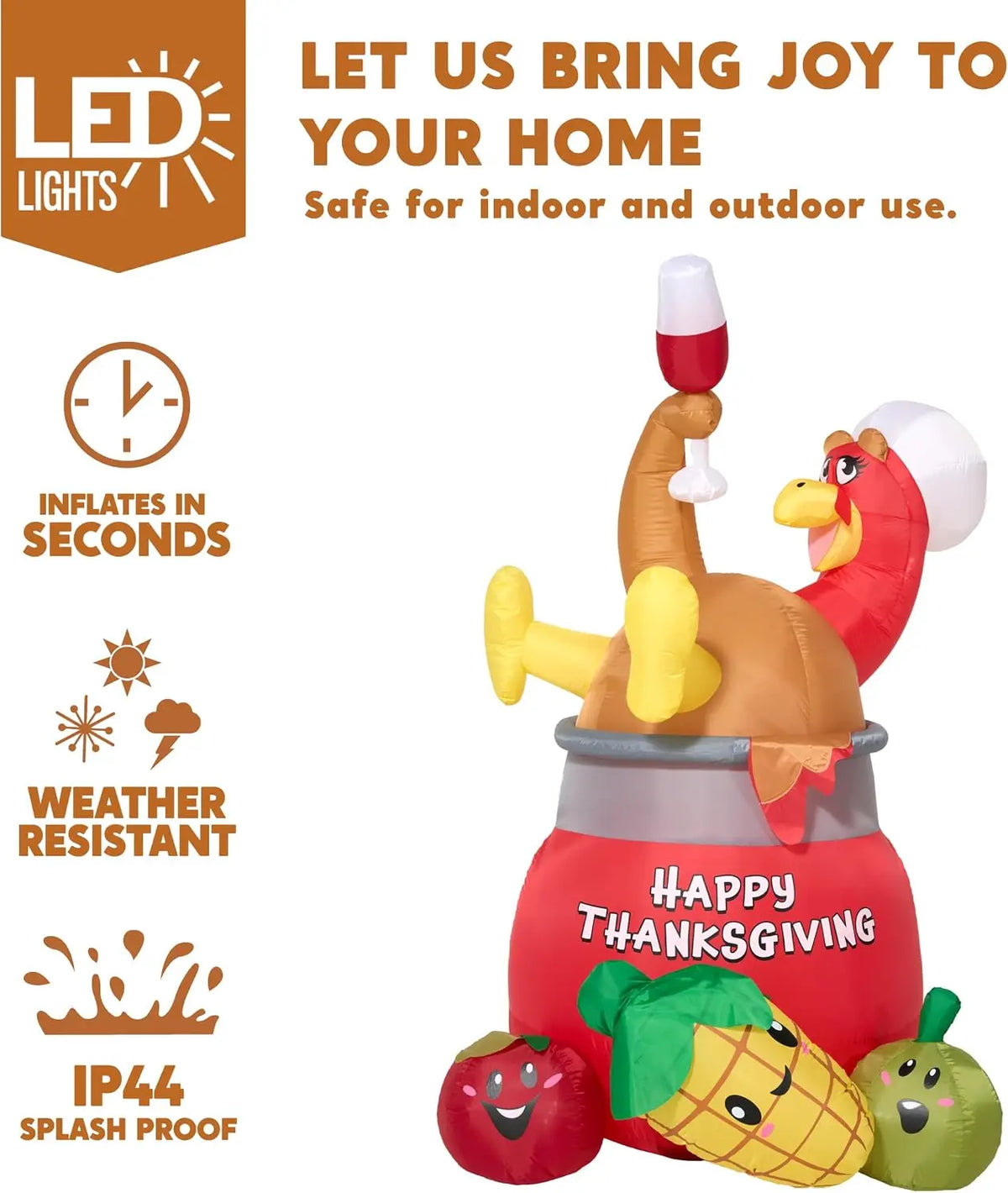 Joyfy Lighted Turkey In Pot Inflatable Thanksgiving Outdoor Decoration