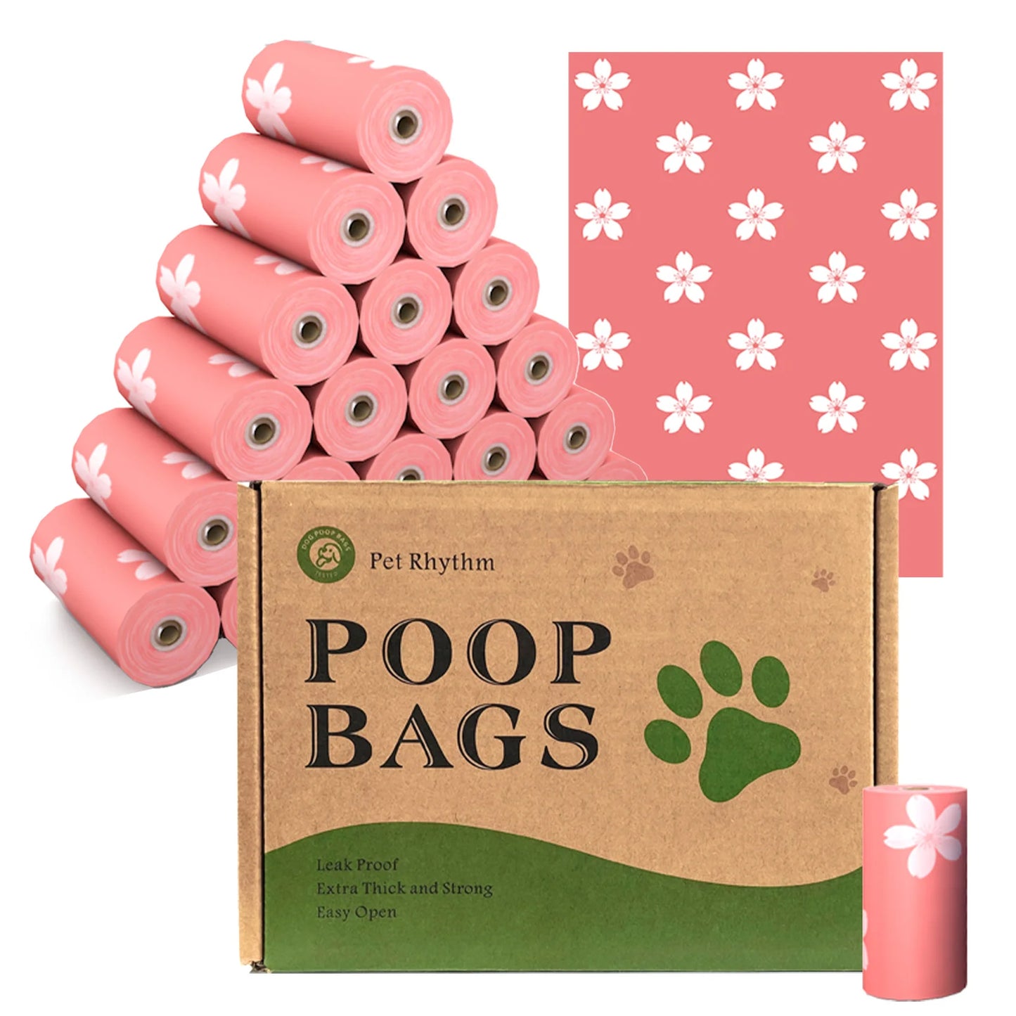 Pet Rhythm Photodegradable Dog Poop Bags With Floral Fragrance Dispenser