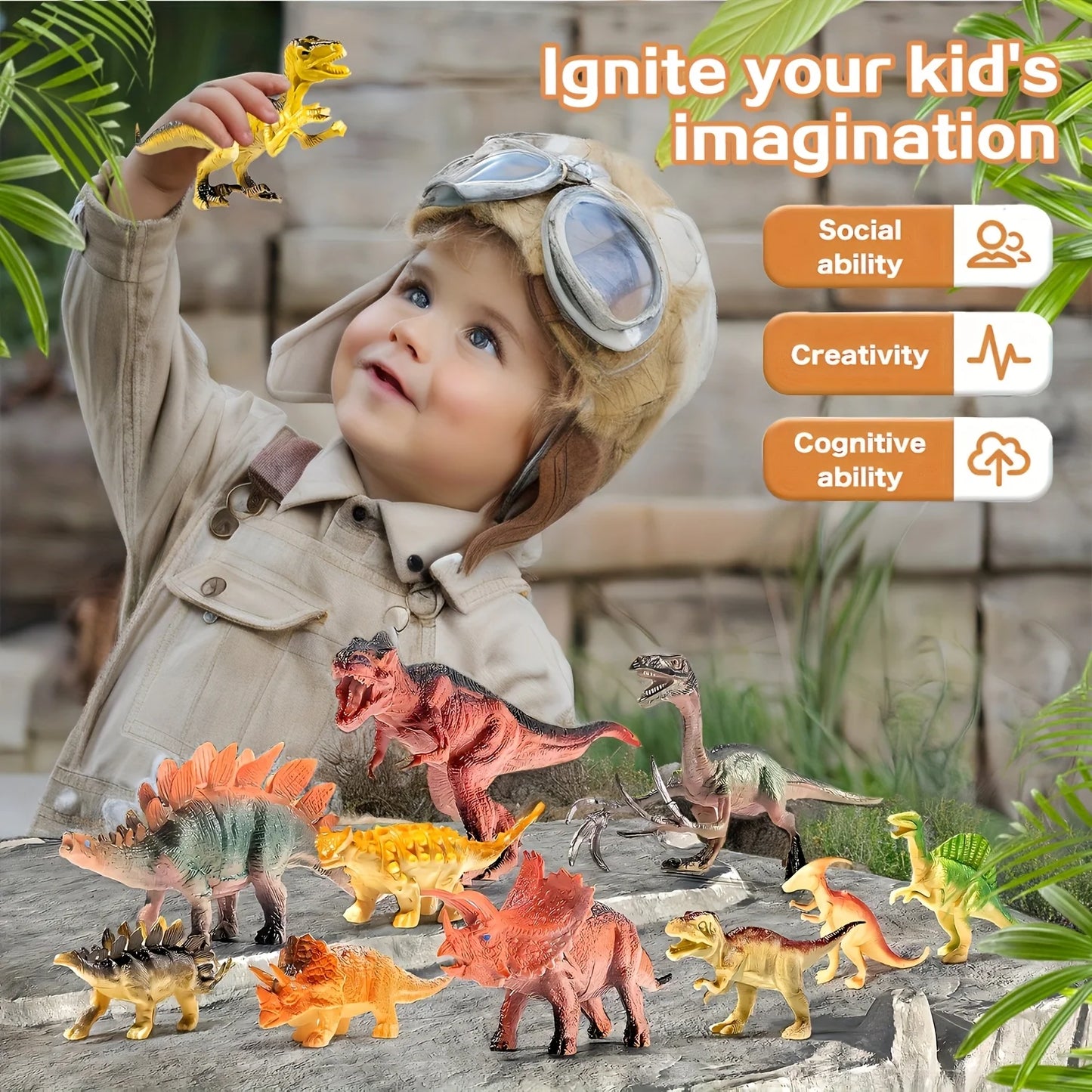 47 Pieces Dinosaur Toys Set Realistic Jurassic Models With Egg Tree Fence