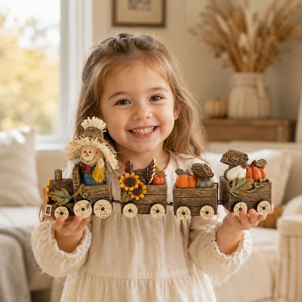 Hodao Scarecrow Resin Fall Harvest Train Figurine Set