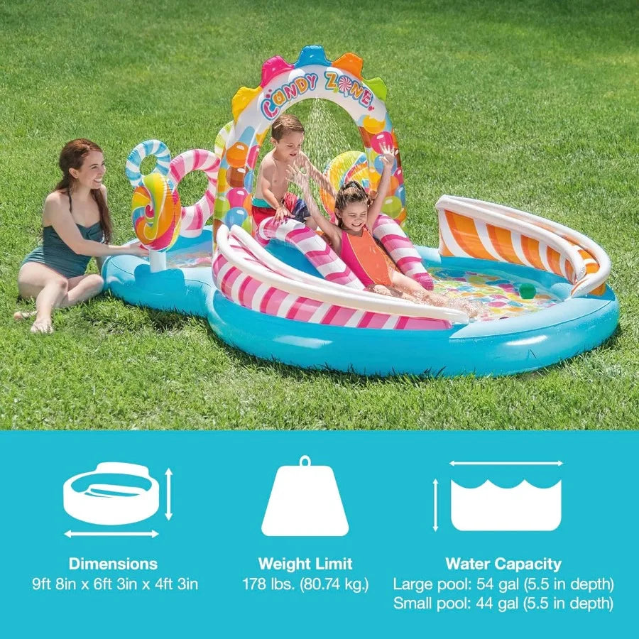 LISM Candy Zone Inflatable Kiddie Pool With Water Sprayer Slide