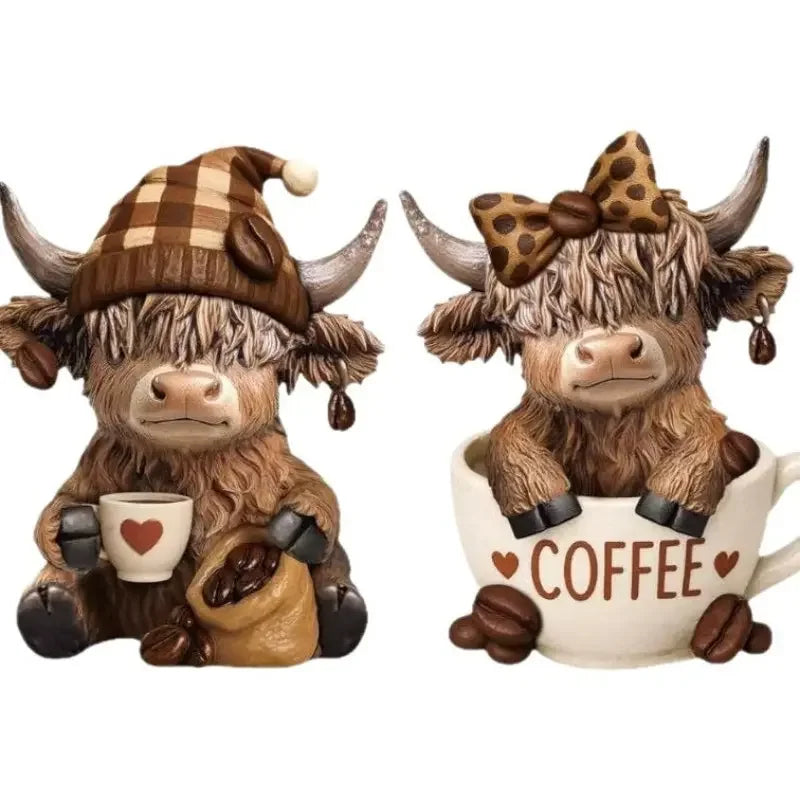 Highland Cow Statue Figurine Scottish Animal Home Decor Ornament