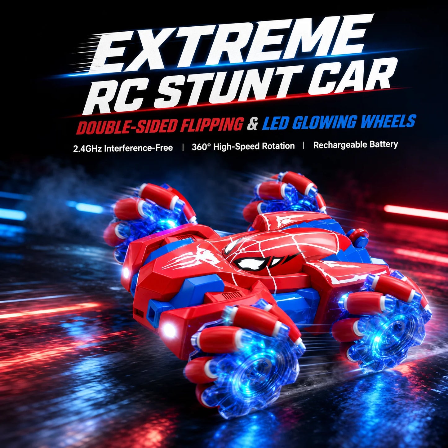 Double Sided RC Stunt Car With Light Up Wheels Remote