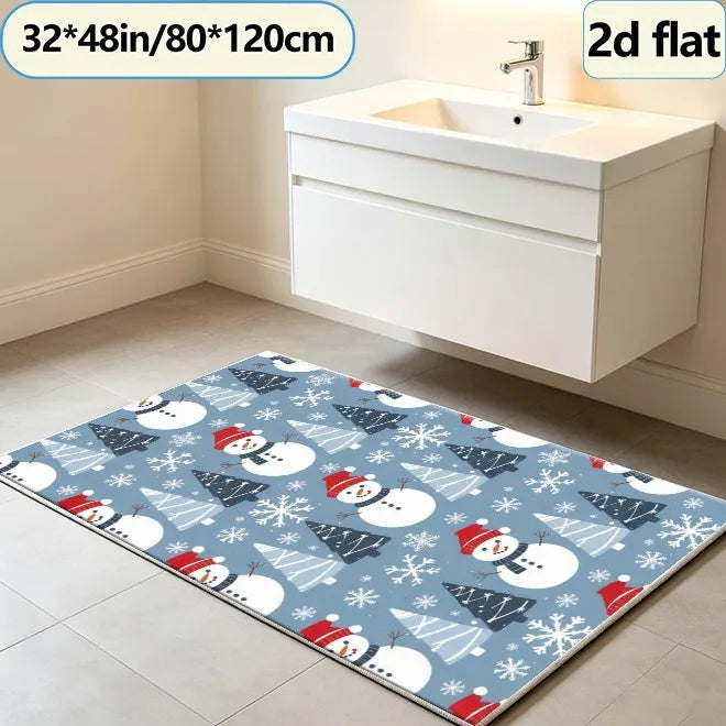 Winter Snowman Christmas Tree Rug Holiday Living Room Carpet