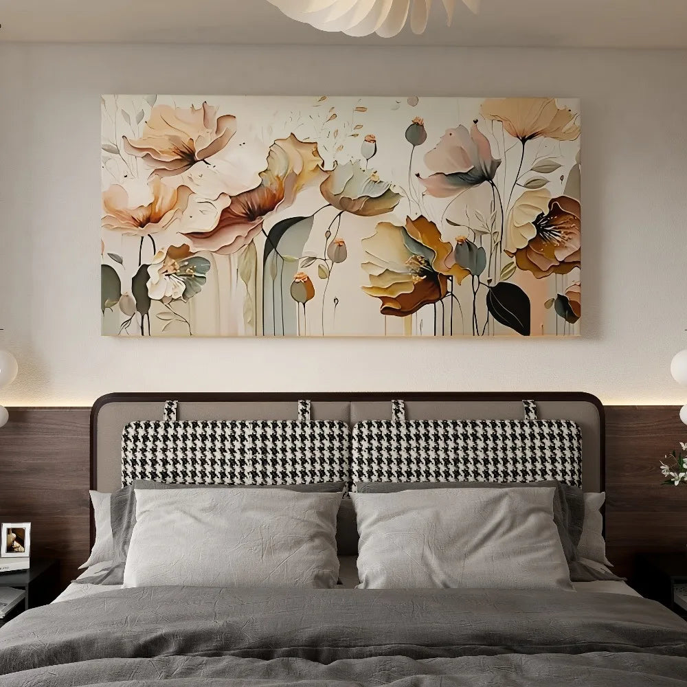 Abstract Floral Canvas Art With Pine Frame Decorative Wall Decor