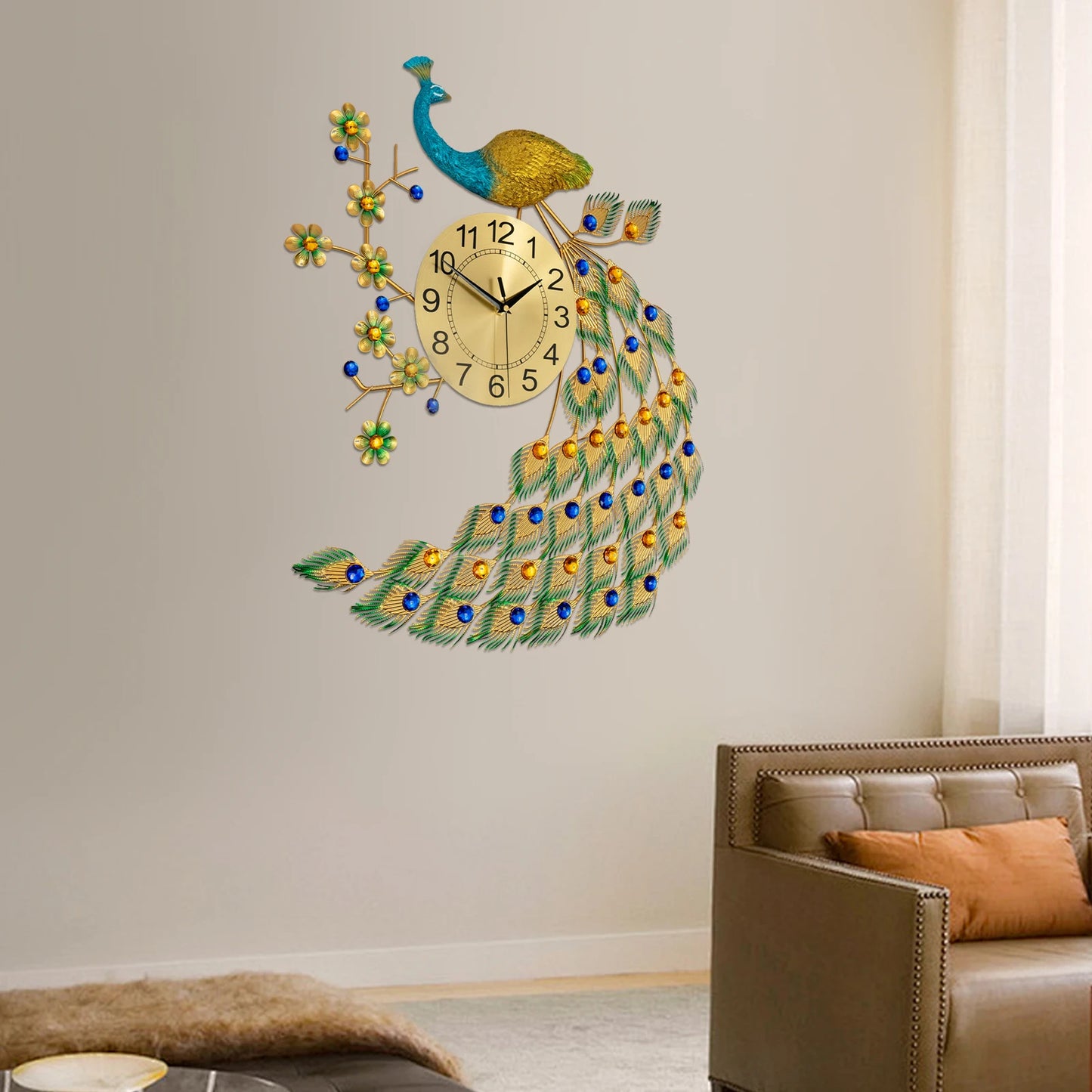 Peacock Wall Clock Acrylic Modern Art Living Room Decor Gift