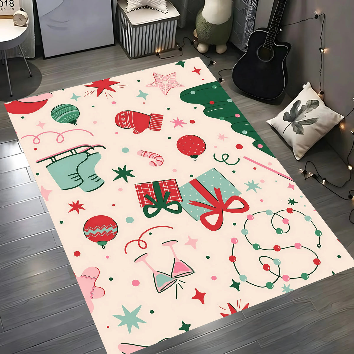 Cute Cartoon Christmas Velvet Area Rug For Living Room Bedroom