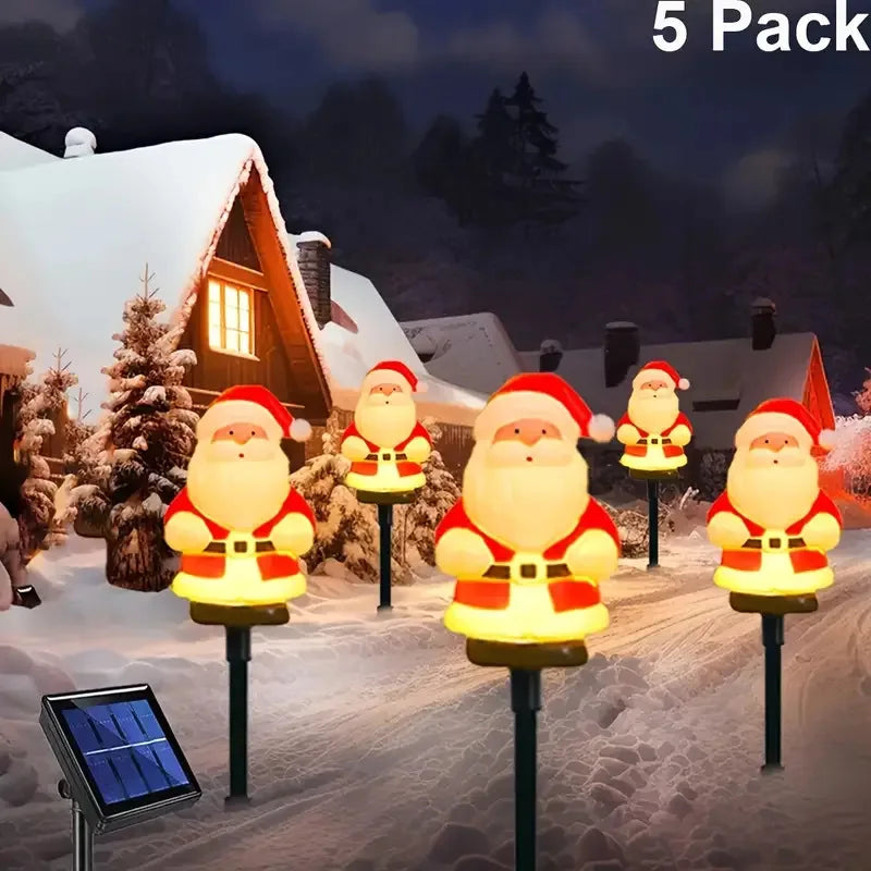 Solar Santa Claus Pathway Garden Stake Lights For Holiday Decor