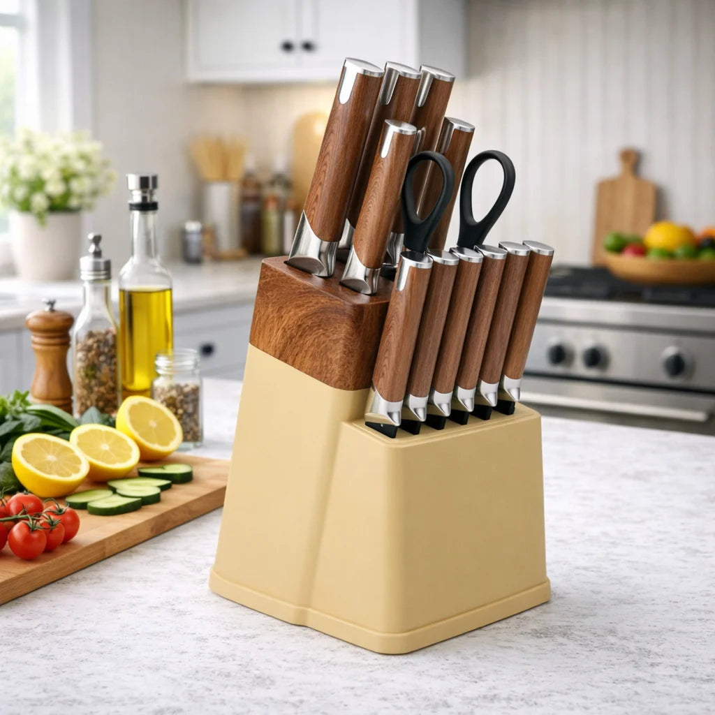 Professional Kitchen Knife Block Set With 6 Steak Knives Nonstick
