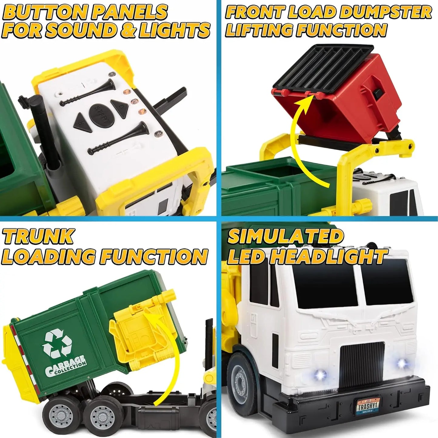 JOYFY Friction Powered Garbage Truck Toy Set With Dumpster Bins