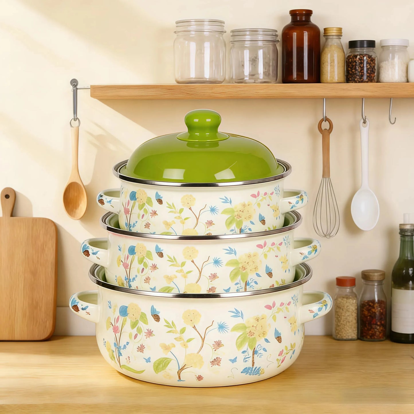 Vintage Enamel Stock Pot Set With Lids Three Piece Induction