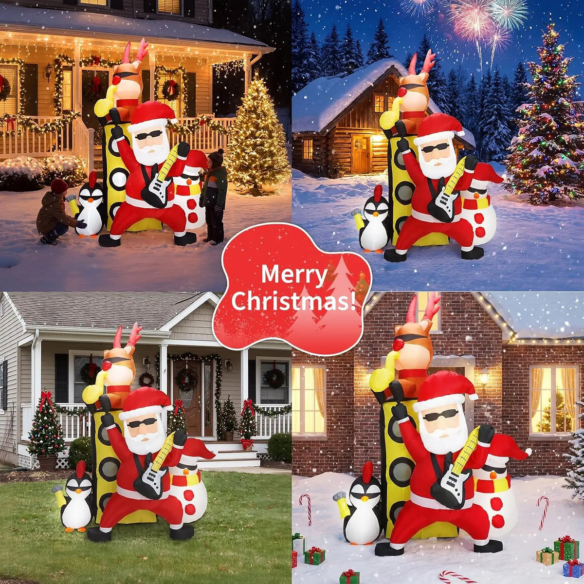 Christmas Inflatable Musical Band With Santa Reindeer Snowman Penguin Led Home Decor