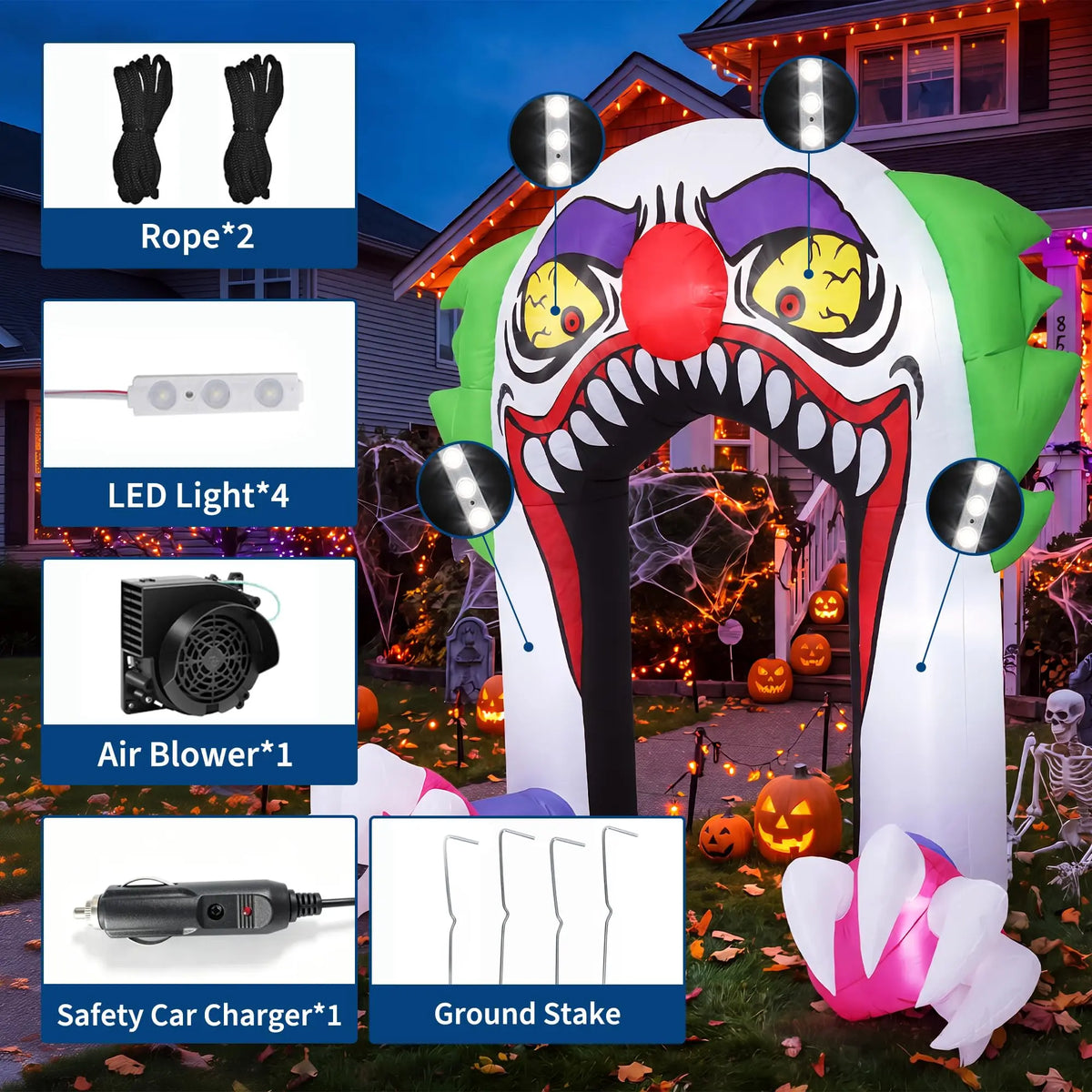 GAOMON Halloween Inflatable Clown Arch With LED Lights