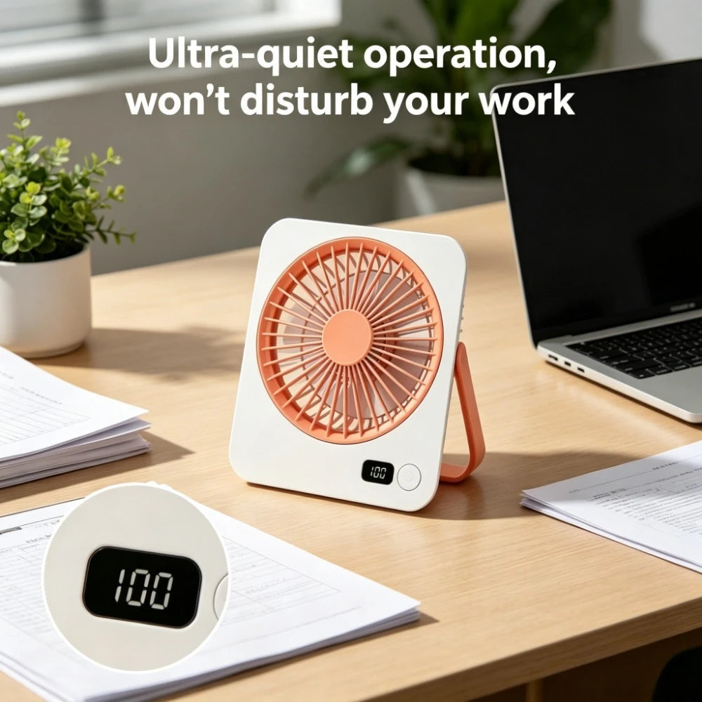 Rechargeable USB Mini Desktop Fan With Foldable Handle And 5 Speed Ultra Quiet