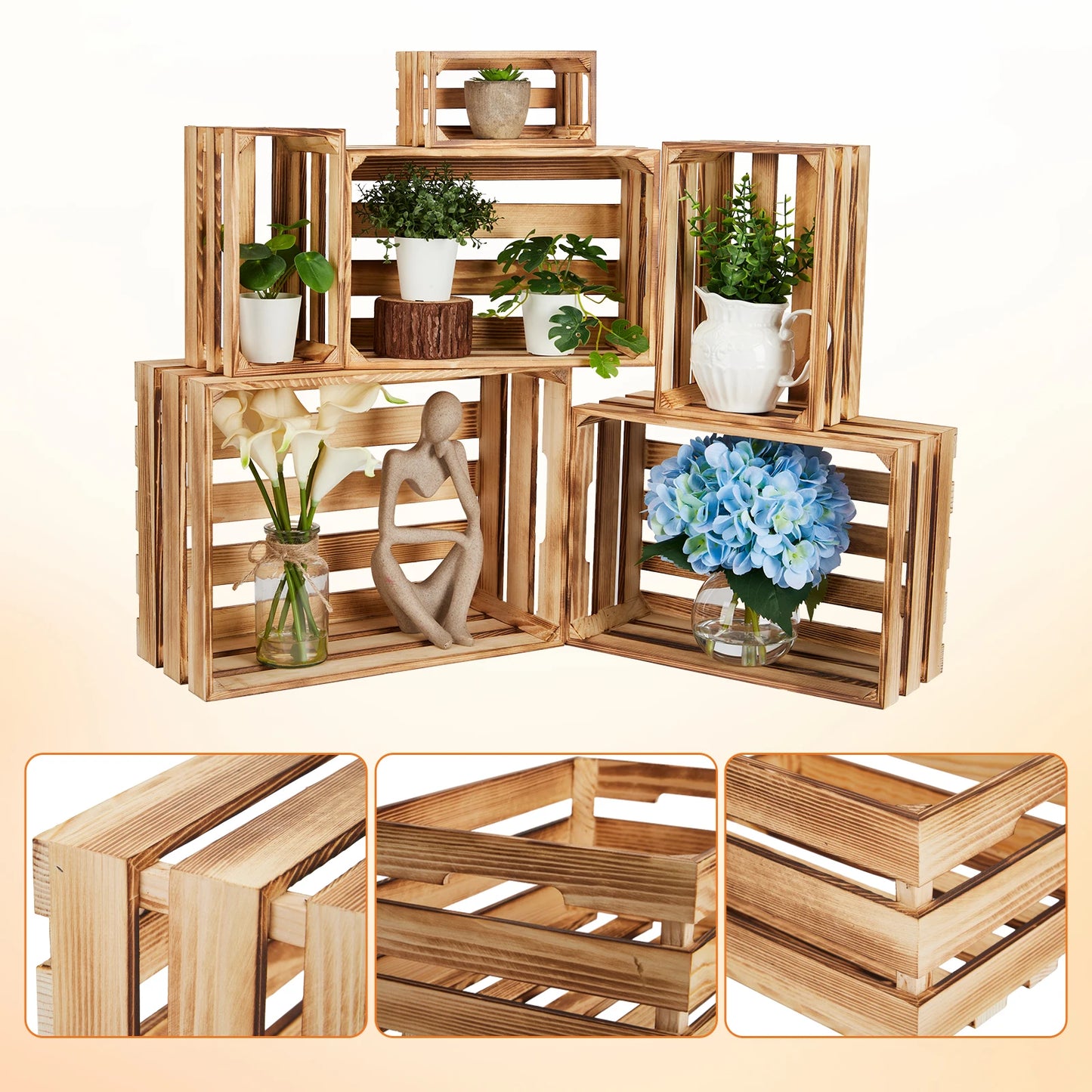 HiMISS Rustic Farmhouse Wooden Storage Crates Nesting Boxes For Home Decor