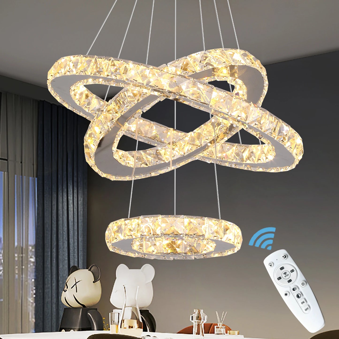 GreeLustr Led Crystal Pendant Chandelier Ring Light For Living Room