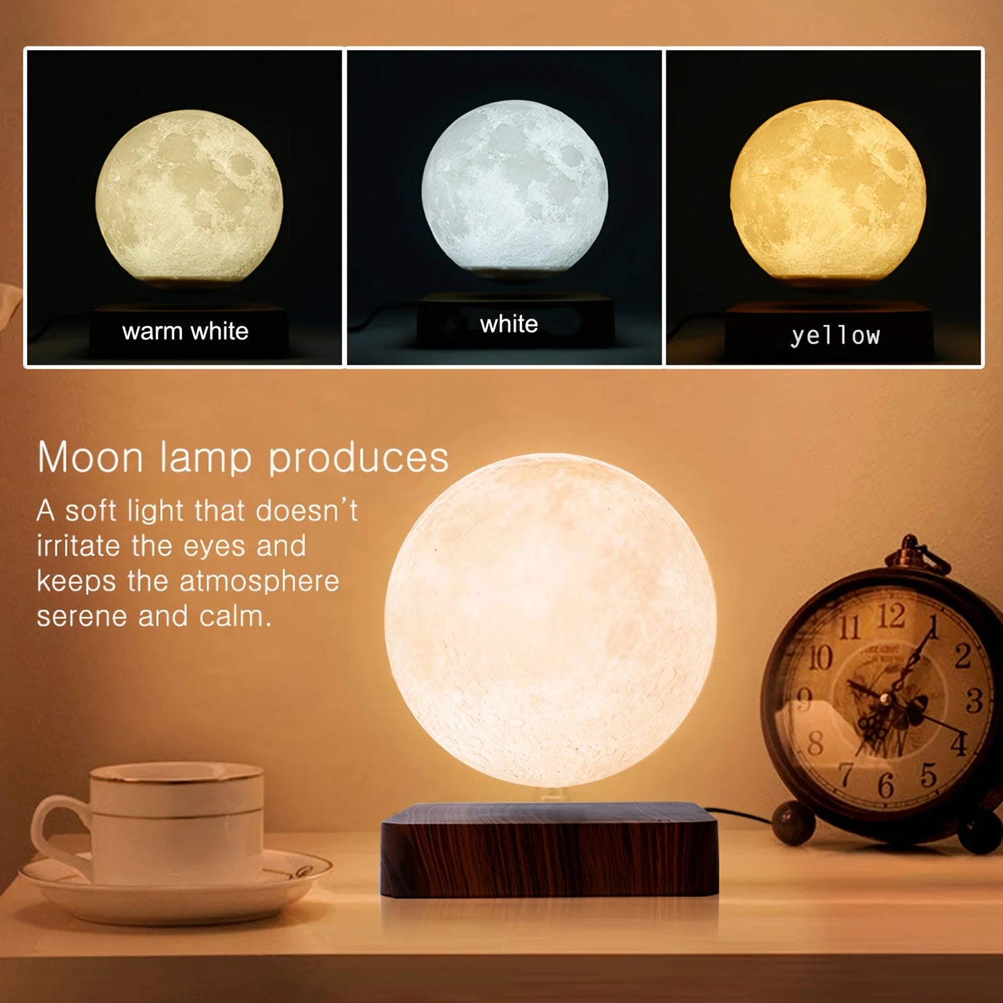 Mexllex Magnetic Floating Rotating Moon Lamp Wooden Base LED Light