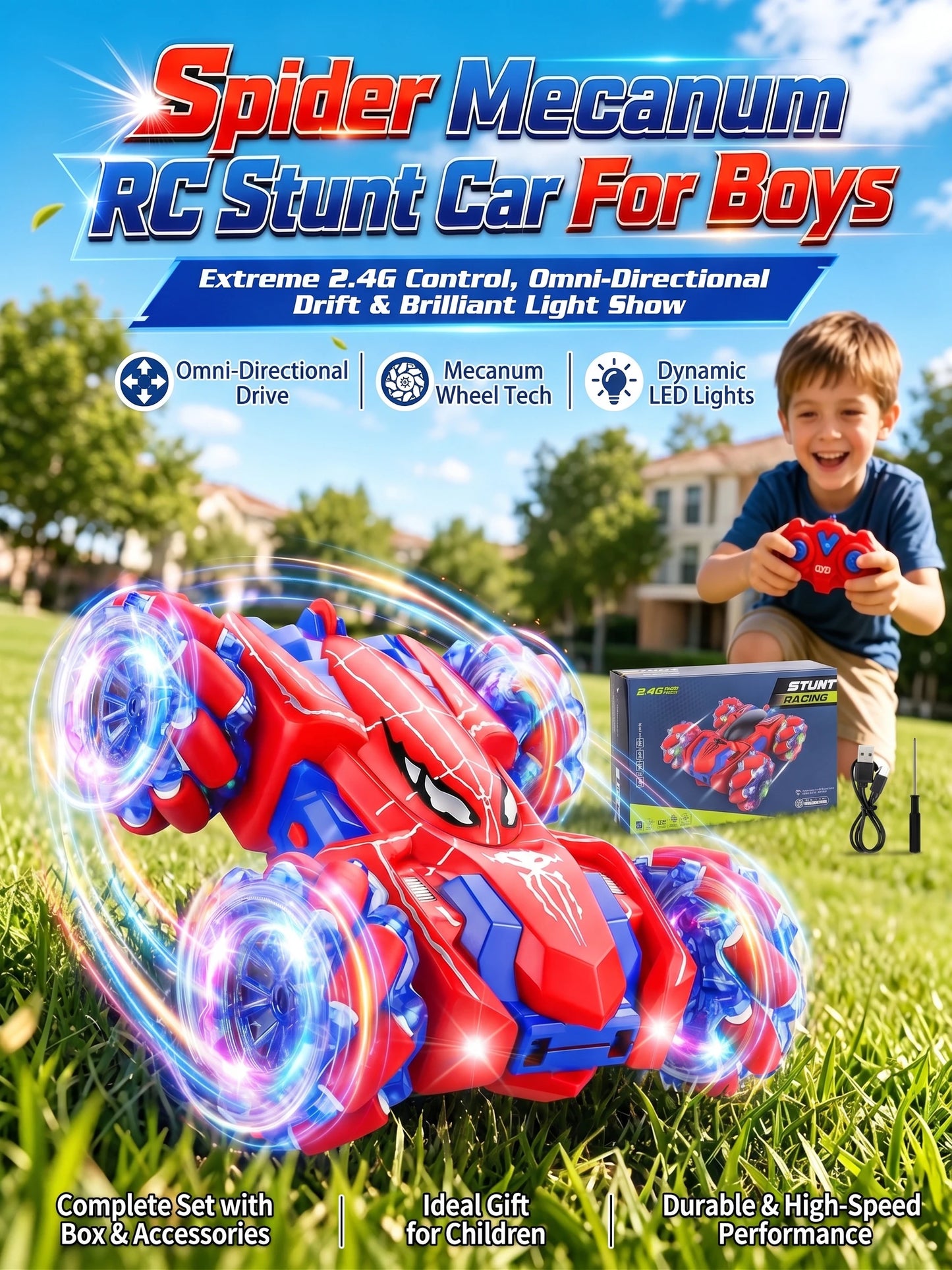 Double Sided RC Stunt Car With Light Up Wheels Remote