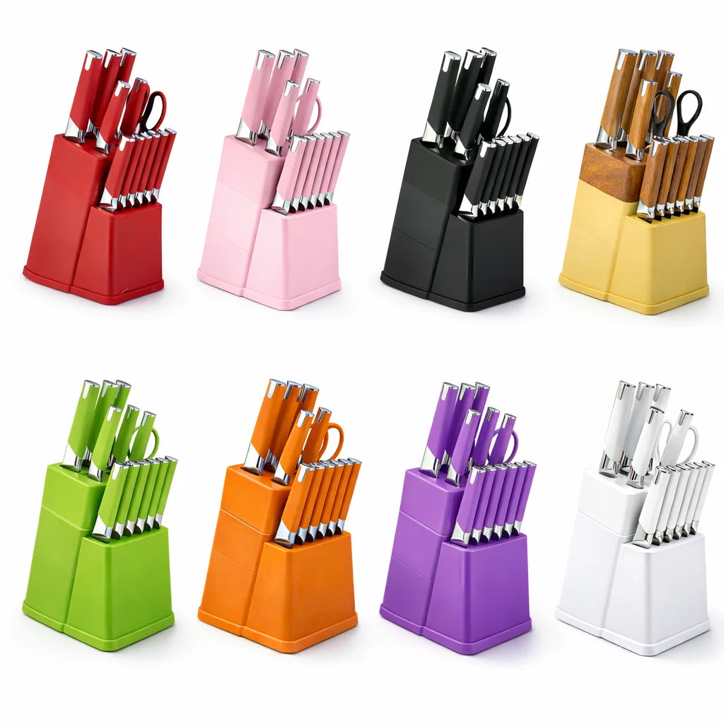 Professional Kitchen Knife Block Set With 6 Steak Knives Nonstick