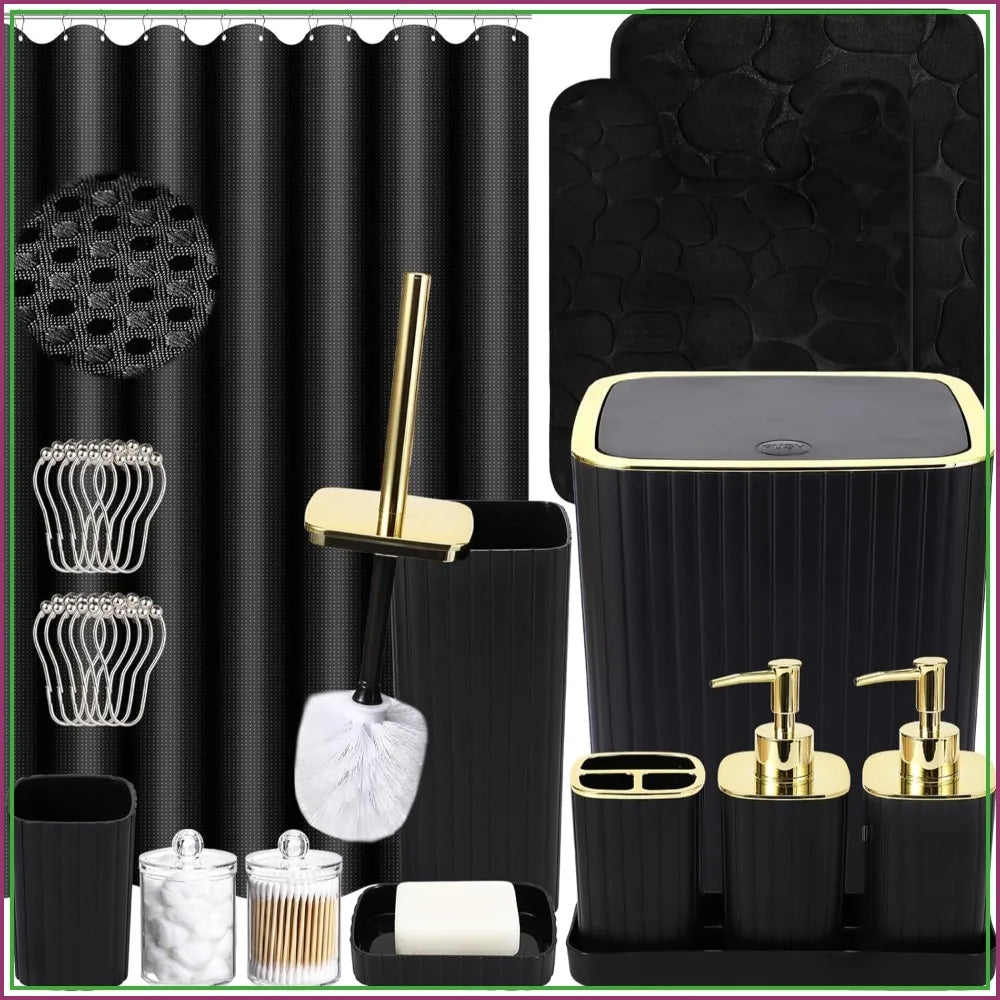 25Piece Bathroom Accessory Set With Shower Curtain And Rugs