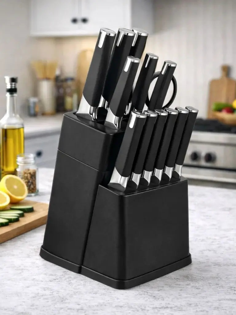 Professional Kitchen Knife Block Set With 6 Steak Knives Nonstick