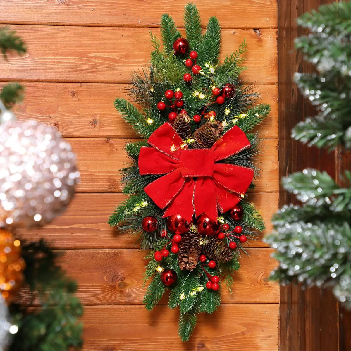 Prelit Christmas Stairway Swags for Door and Outdoor Holiday Decor