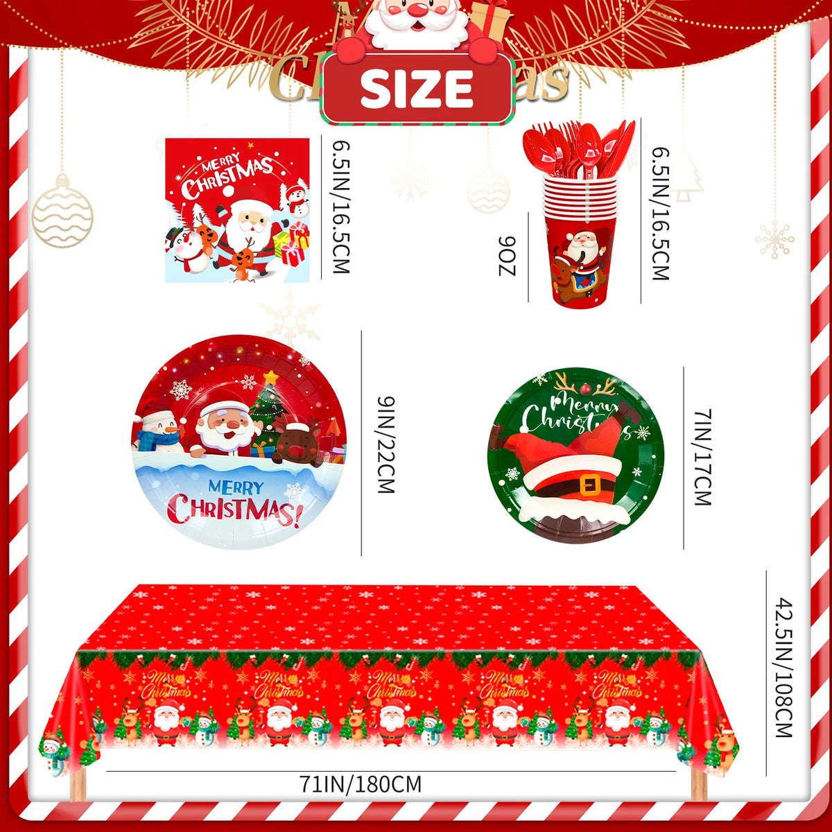 Christmas Party Tableware Set With Paper Plates Napkins Cups