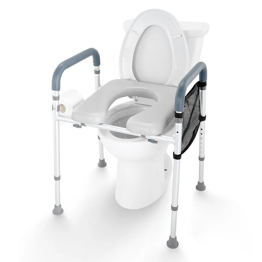 SucceBuy Raised Toilet Seat With 7-Position Height Adjustment Aluminum Frame
