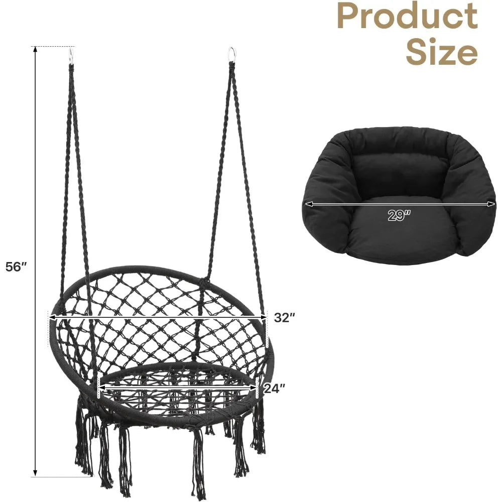 Athena Collection Hammock Swing Chair With Thick Cushions Macrame Rope