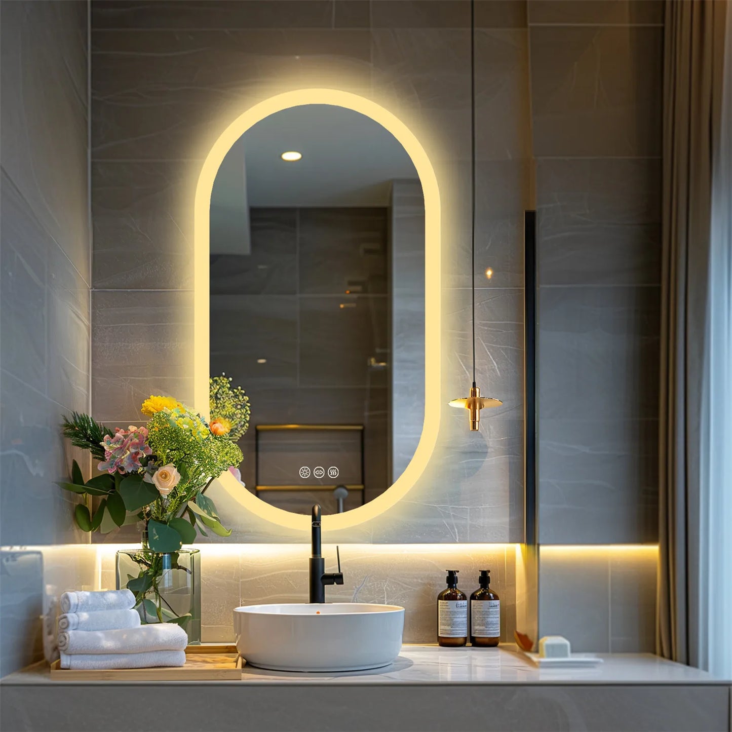 Wisfor Backlit LED Oval Bathroom Mirror Dimmable 3 Color Temperatures