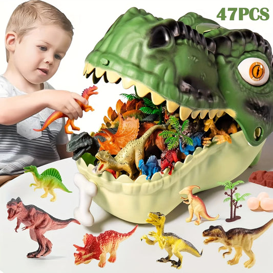 47 Pieces Dinosaur Toys Set Realistic Jurassic Models With Egg Tree Fence