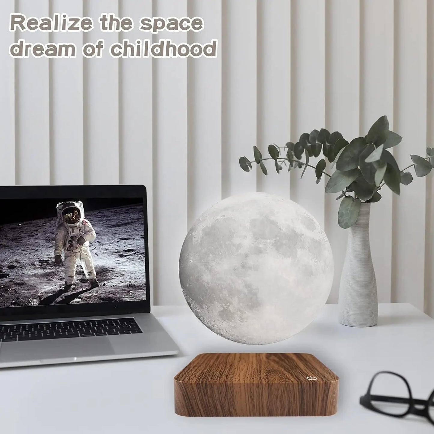 Mexllex Magnetic Floating Rotating Moon Lamp Wooden Base LED Light