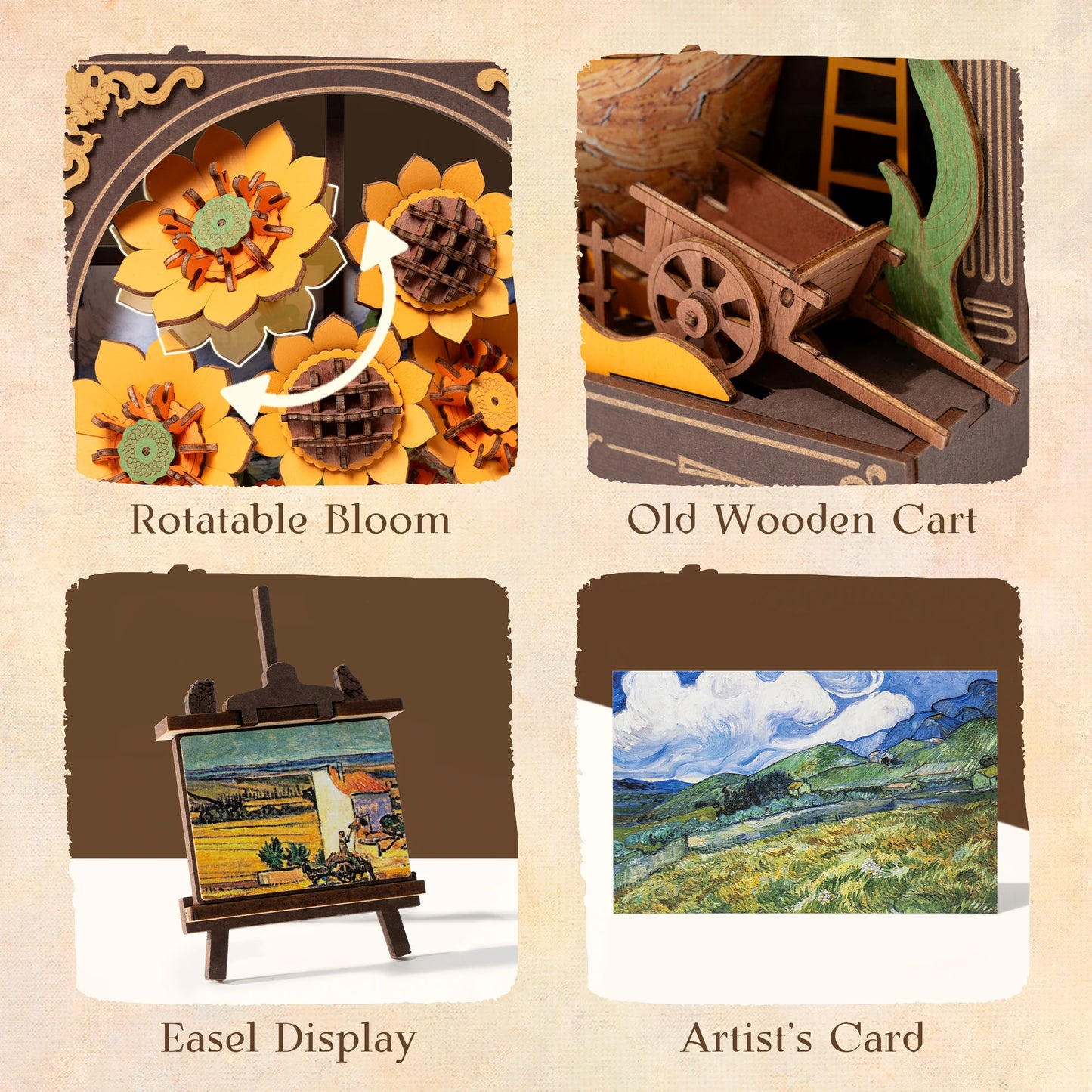 Rolife 3D Wooden Puzzle Golden Sunflower Wall Art Decor Kit