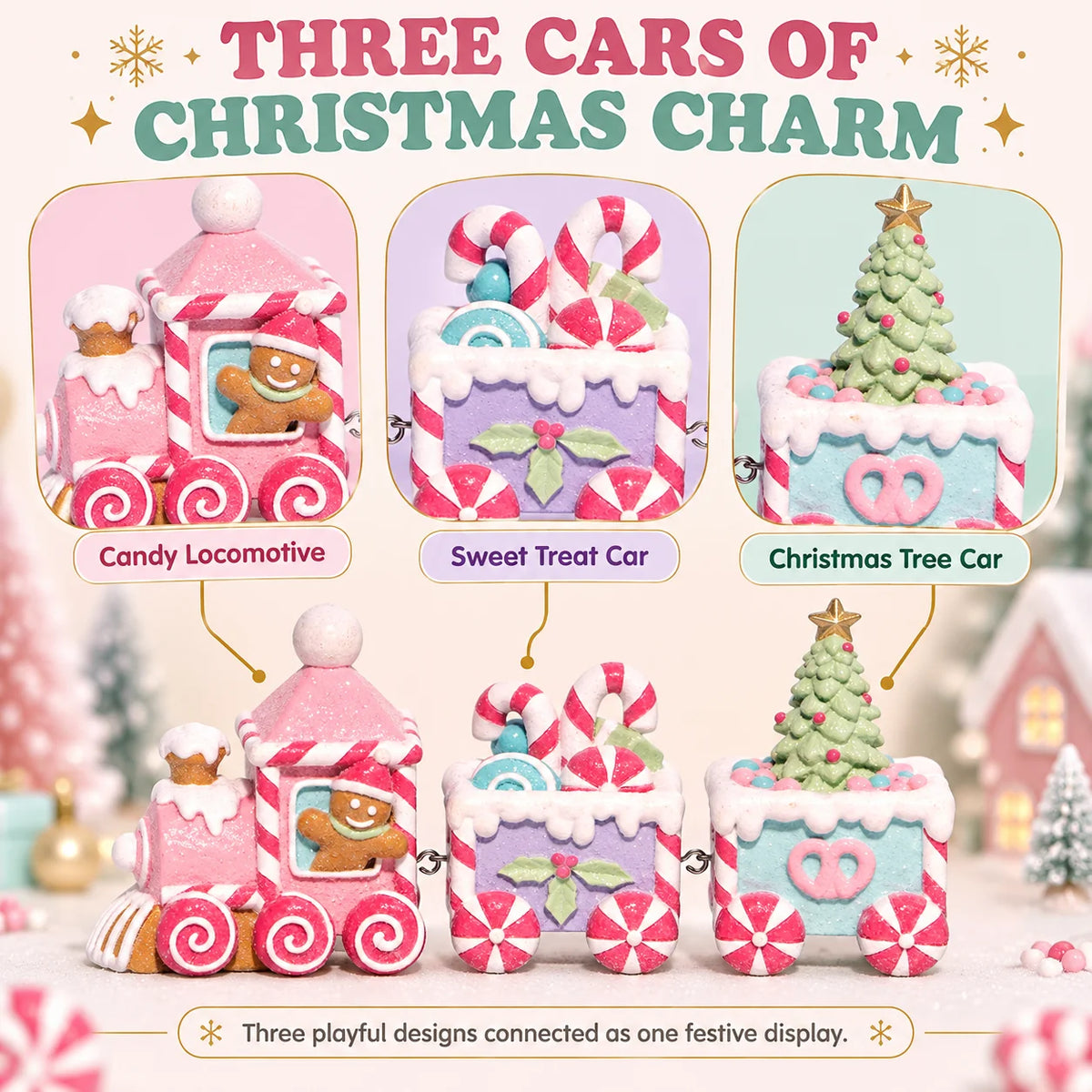 Hodao Gingerbread Christmas Train Figurine Set With Candy Themed Cars