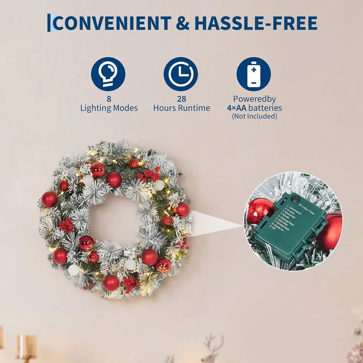 Pre Lit Artificial Christmas Wreath With Warm Led Lights