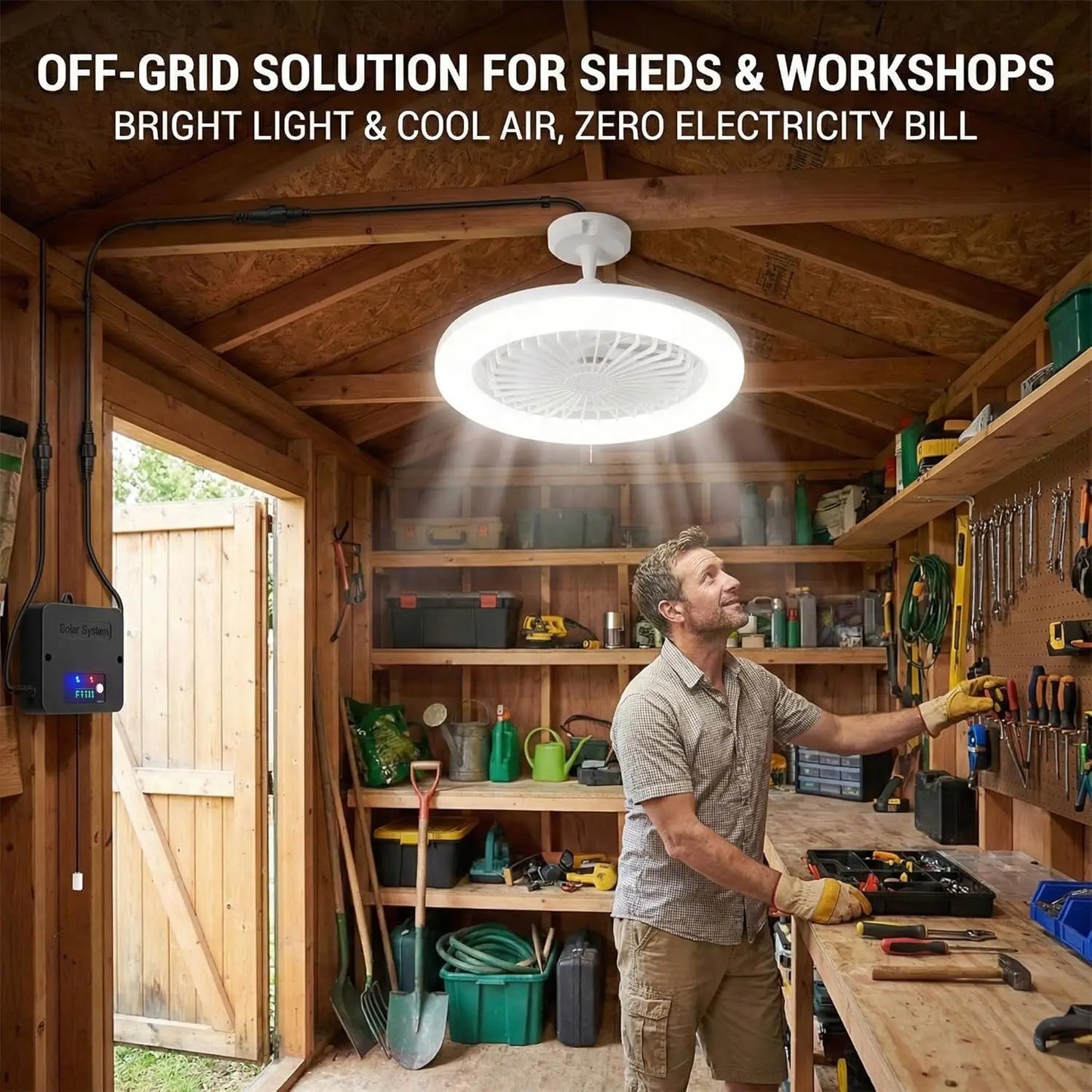 Solar Ceiling Fan With Light Three In One Indoor Outdoor IP65