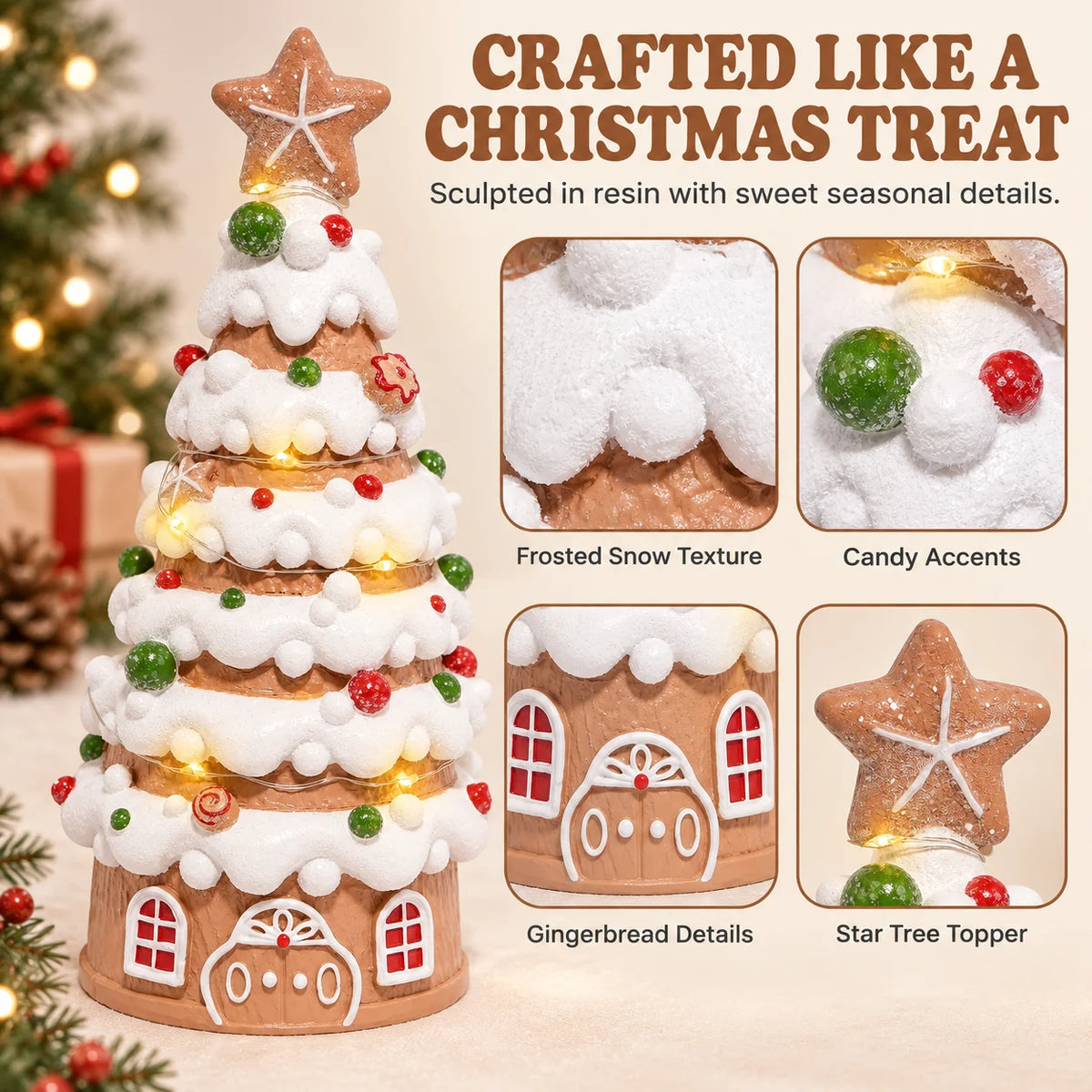 Hodao Light Up Gingerbread Christmas Tree Tabletop Ornament