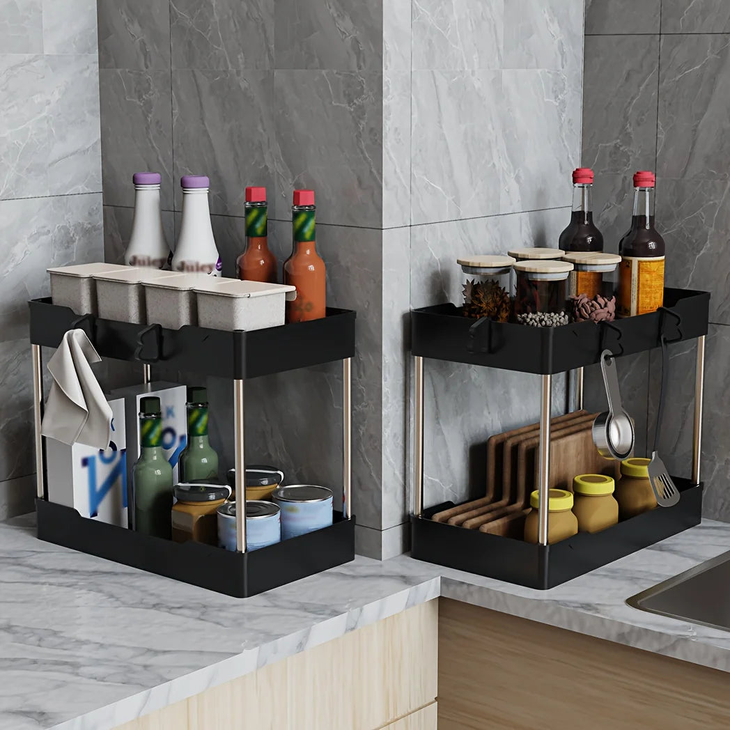 Under Bathroom Sink Organizer Set For Kitchen And Bathroom Storage