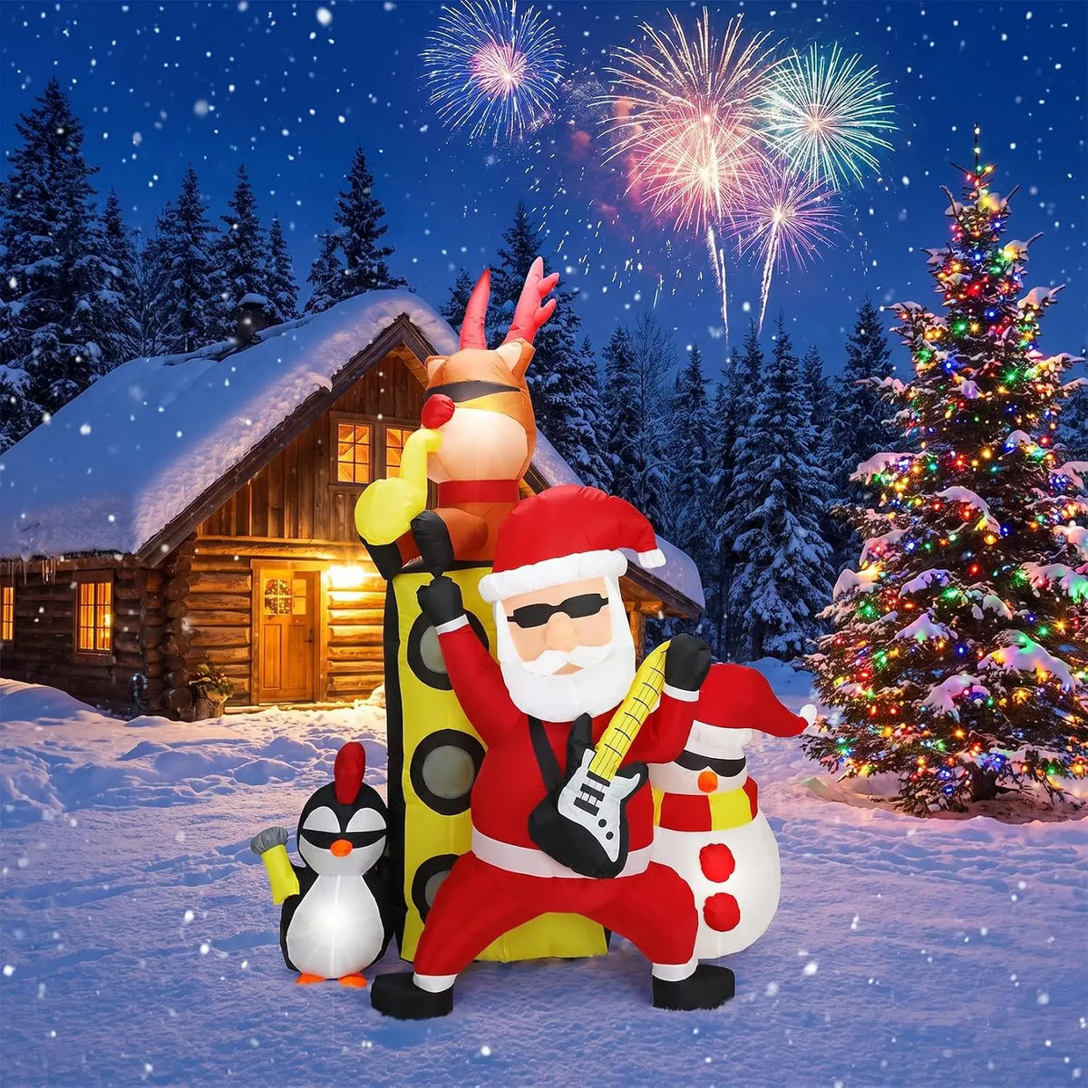 Christmas Inflatable Musical Band With Santa Reindeer Snowman Penguin Led Home Decor