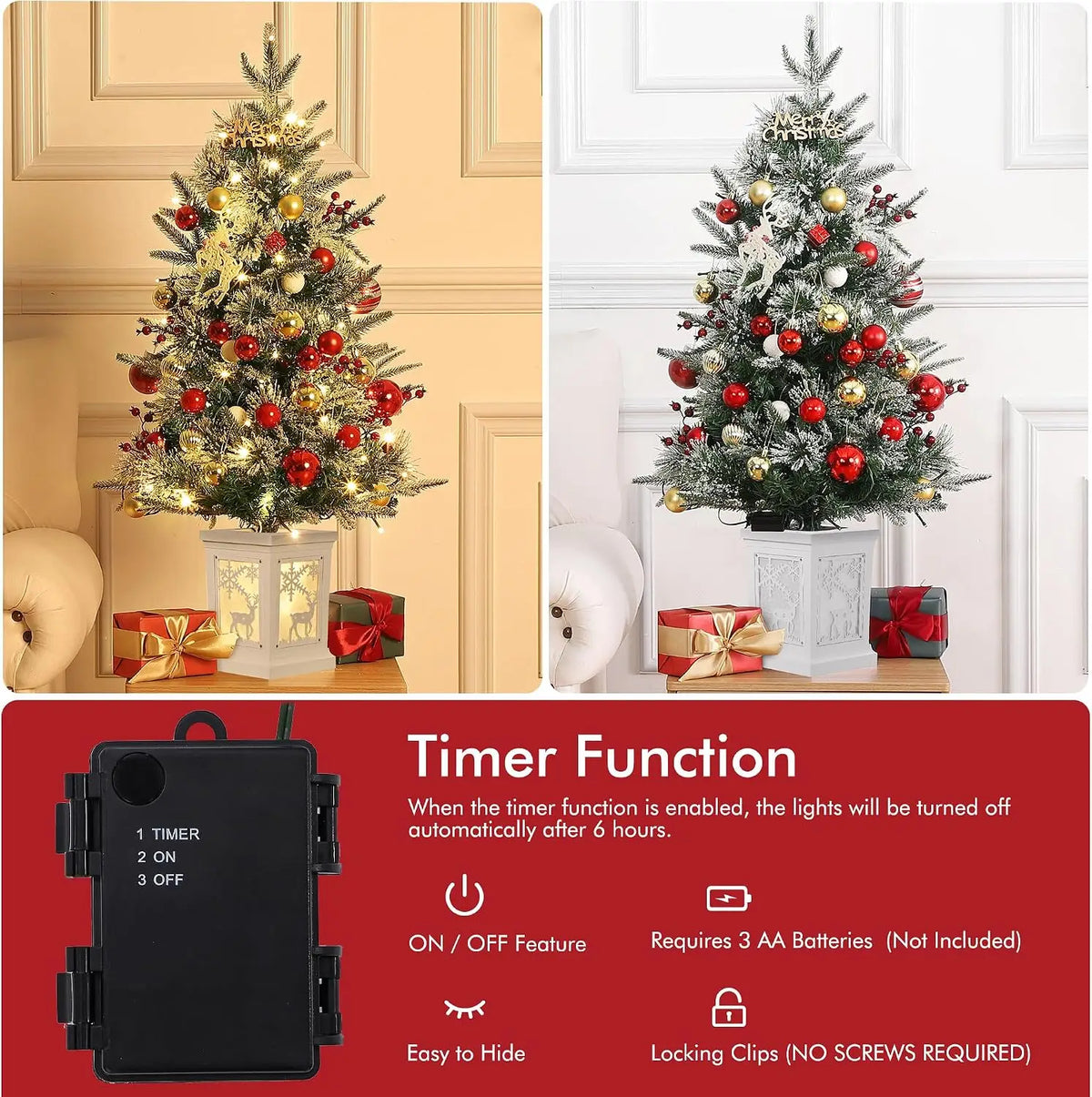 ANIXOL Pre Lit Snow Flocked Artificial Christmas Tree With Elk Base