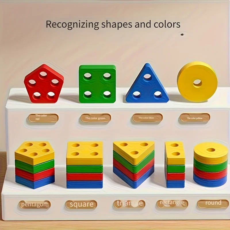 Montessori Geometric Wooden Blocks Shape Recognition Toy For Kids