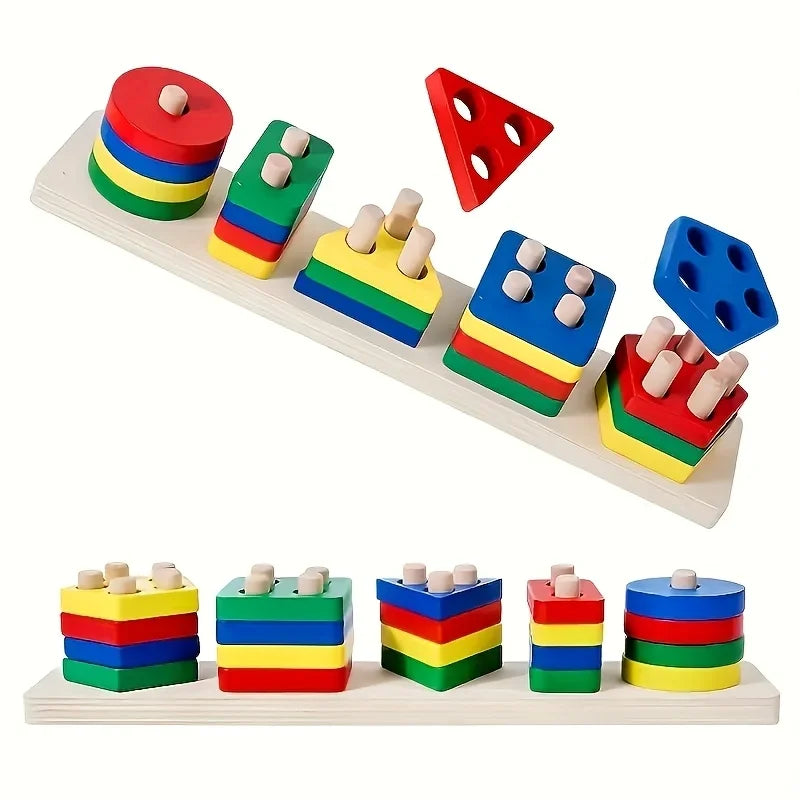 Montessori Geometric Wooden Blocks Shape Recognition Toy For Kids