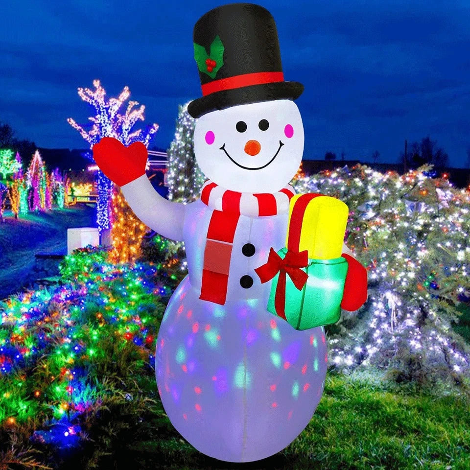 Christmas Inflatable Snowman With Rotating LED Lights Outdoor Decor
