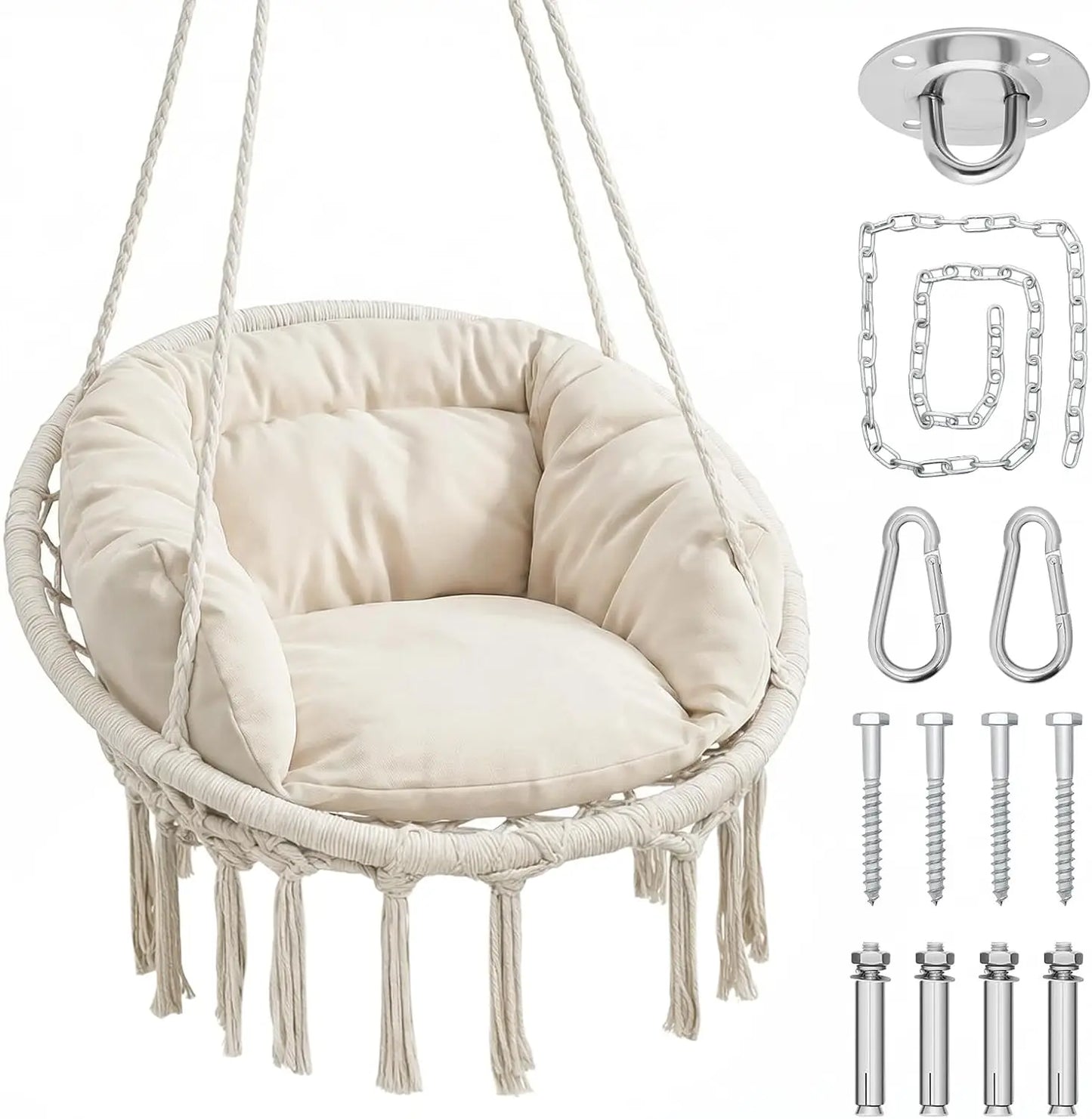 Athena Collection Hammock Swing Chair With Thick Cushions Macrame Rope