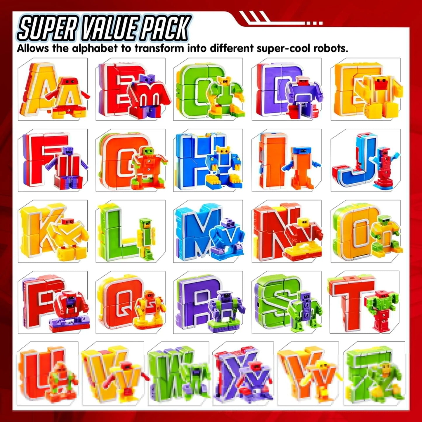 Joyfy Alphabots 26-Piece STEM Transforming Robots Toy