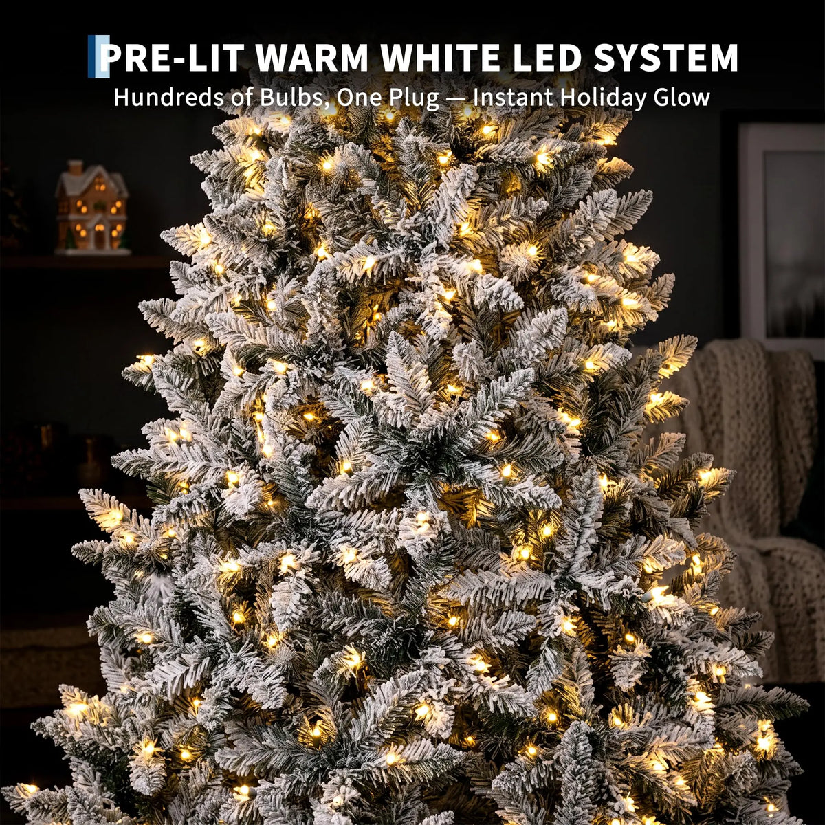 HiMISS Pre Lit Flocked Christmas Tree With Lights and Stand