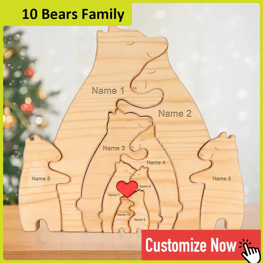 Personalized Bear Family Wooden Puzzle Free Engraving Name Gift